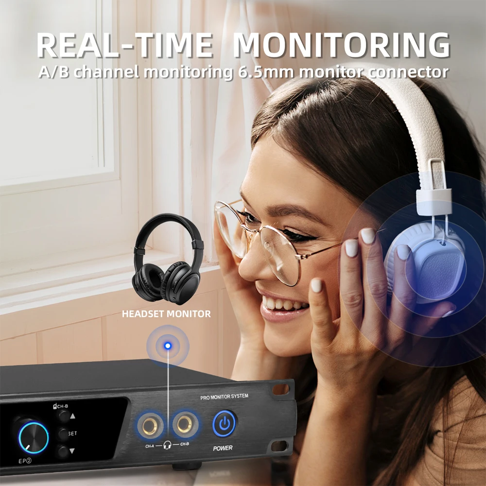 FROKET UHF Stereo Wireless In-Ear Monitor System Professional ER-202 Bluetooth for Stage Recording Studio Drummer In