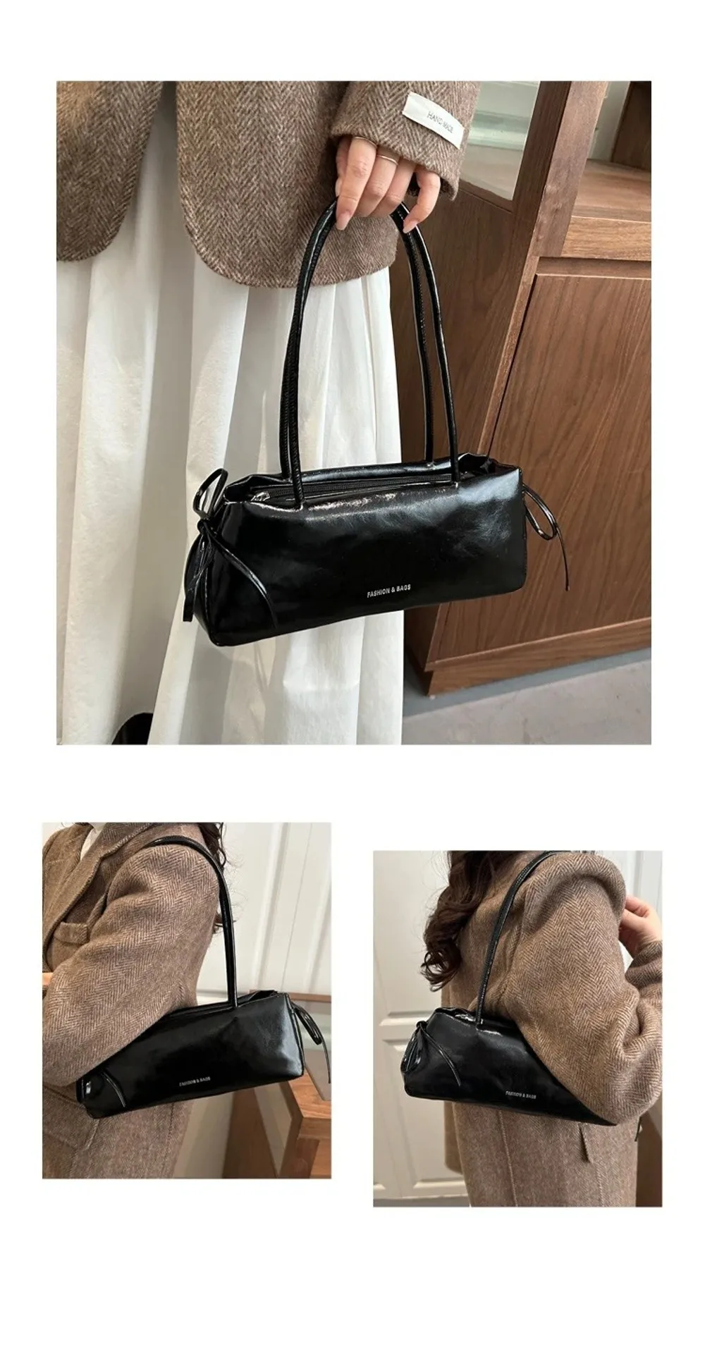 Neue Einfarbige Damenhandtasche aus Weichem PU-Leder mit Knoten Schultertasche Unterarmtasche – Detail 12