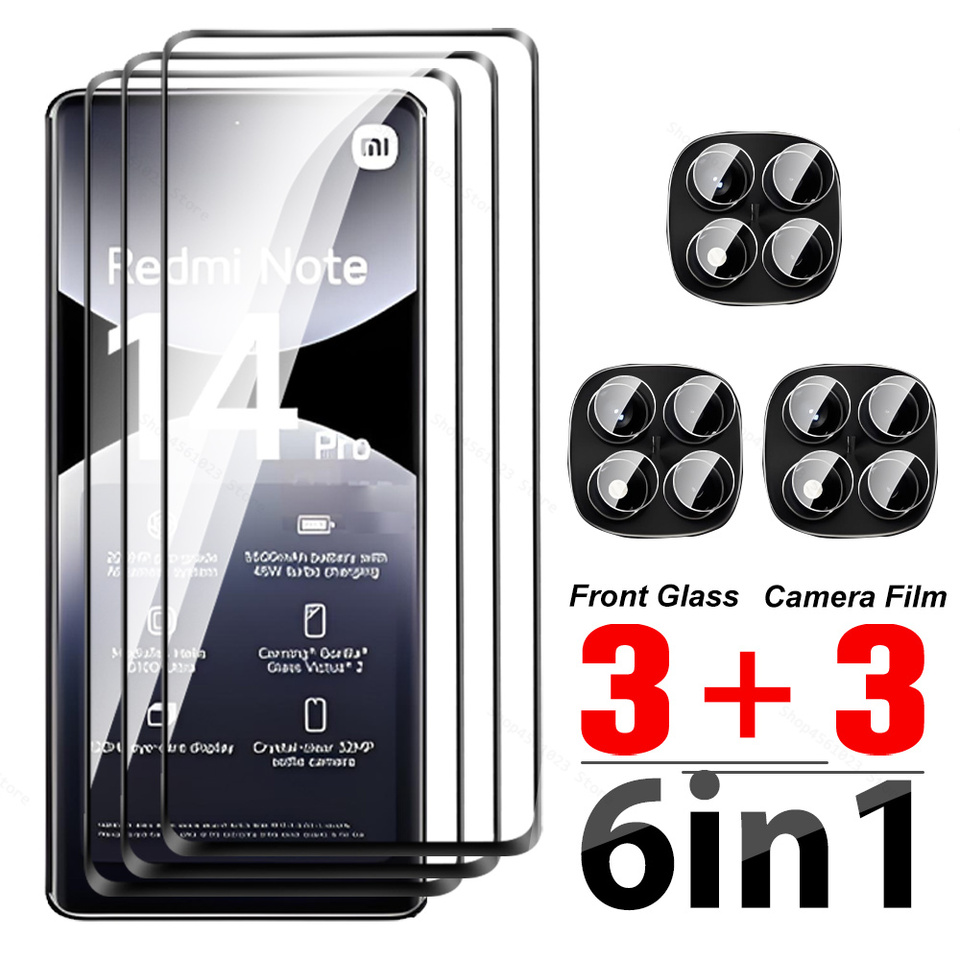 Note14Pro Curved Glass 6in1 For Xiaomi Redmi Note 14 Pro 5G Tempered Glass Redmy Note14 Pro+ 14Pro Plus Camera Screen Protector