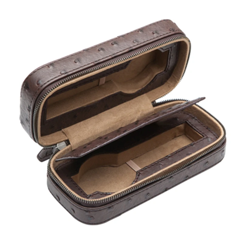 2 Slots Leather Watch Box Organizer Brown