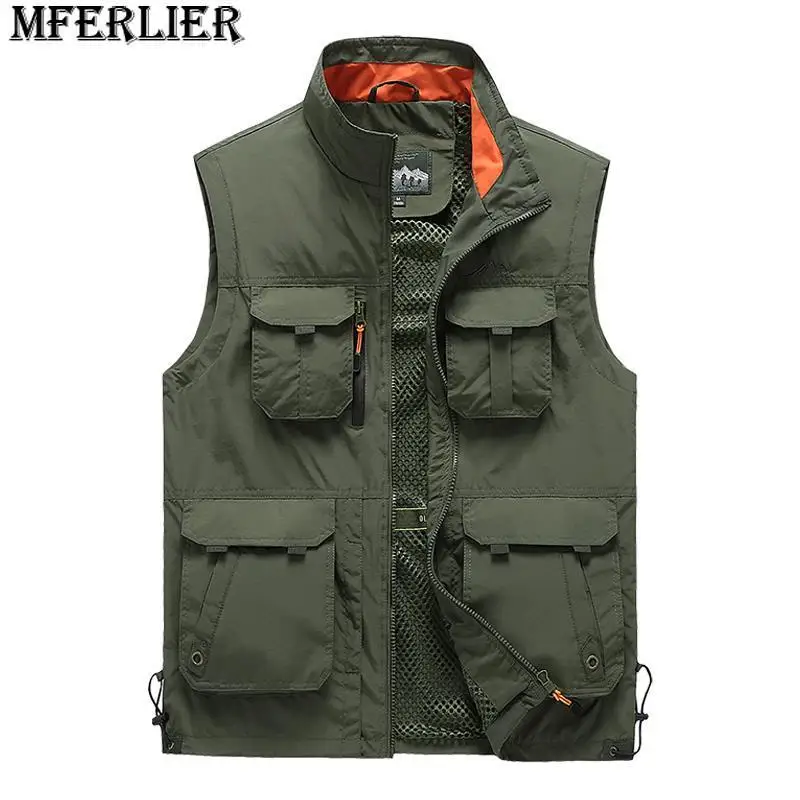 Gilet Da Uomo Tactical Webbed Gear Coat Summer Fotografo Gilet Molte Tasche Mesh Work Giacca Senza Maniche Maschile Large 6Xl