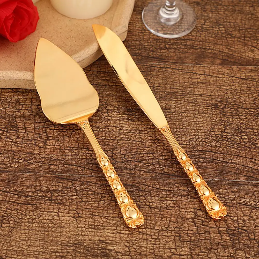 

Cake Cutter Server Set Golden Zinc Alloy Cake Cutter Server Set Long Handle Pastry Pizza Serving Tool Spatula for Wedding Party
