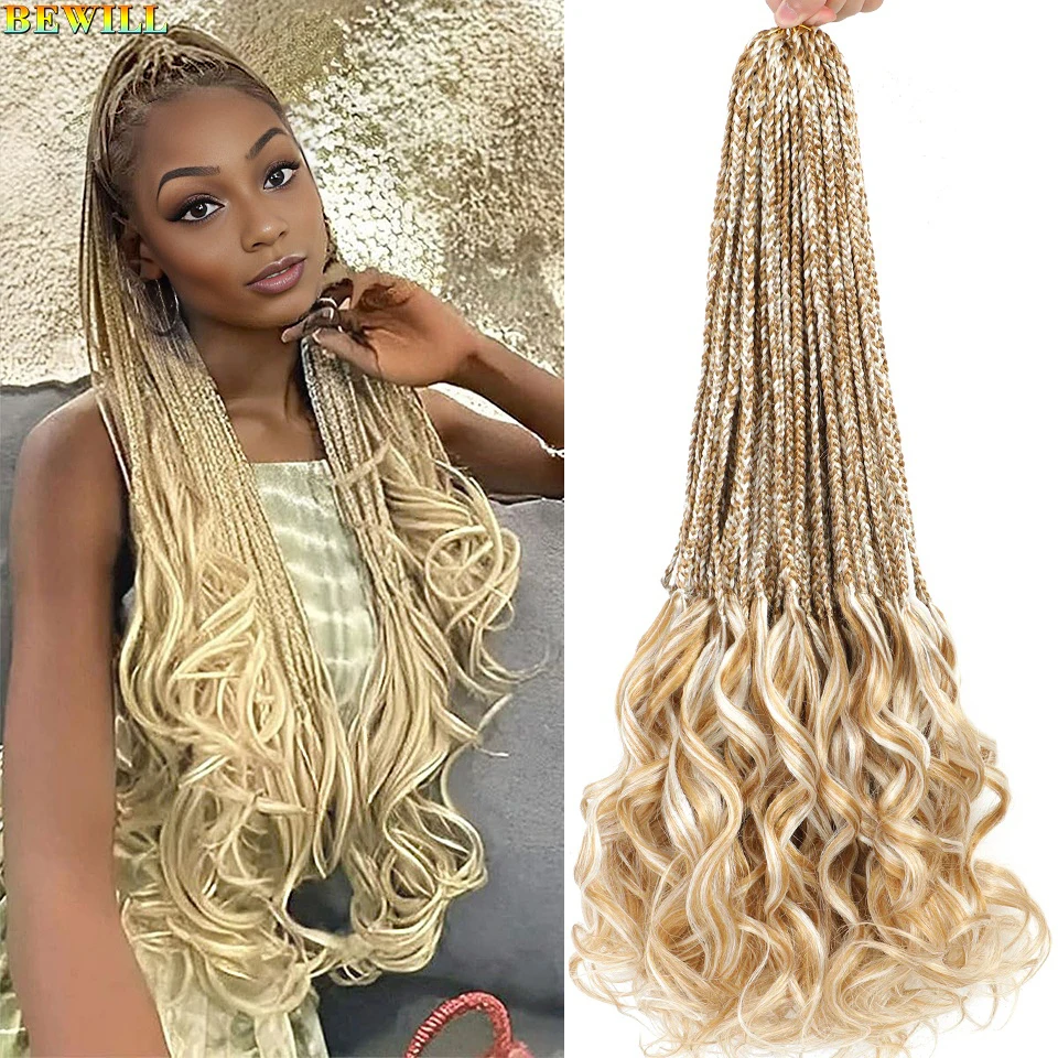 18&rdquo; 24&rdquo; Crochet Box Braids Hair with French Curl Ends Blonde P27/613 Bug Ginger Synthetic Pre Looped French Curls Braiding Hair