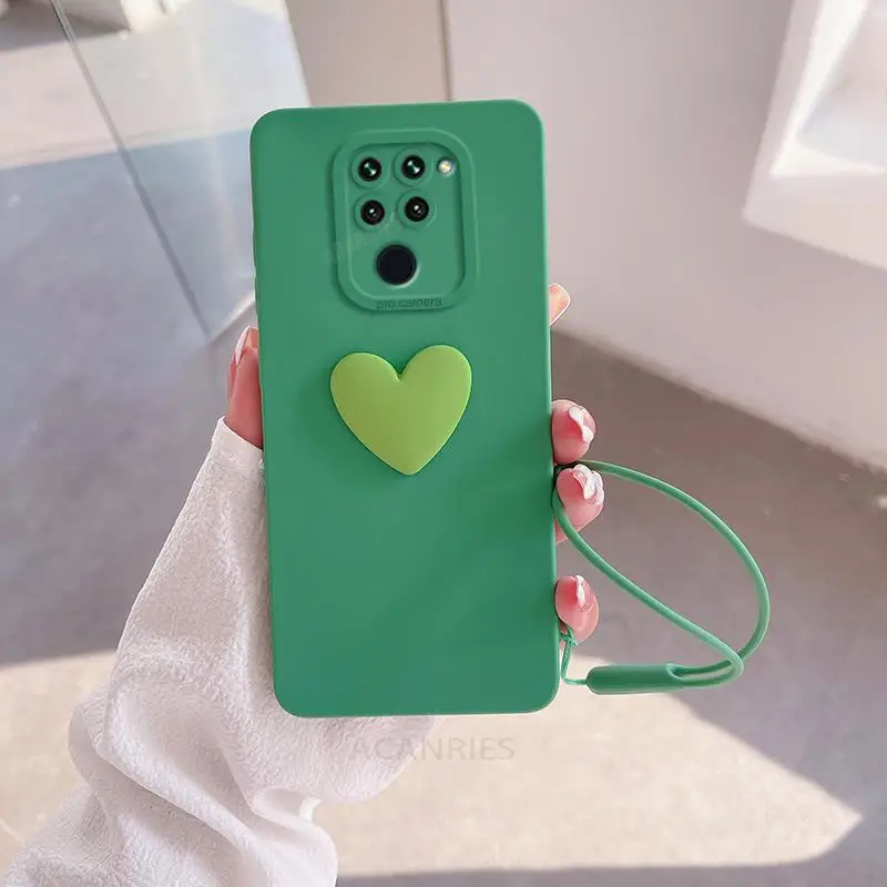Adorable 3D Love Heart Silicone Case with Lanyard Wrist Strap – Soft Protective Cover