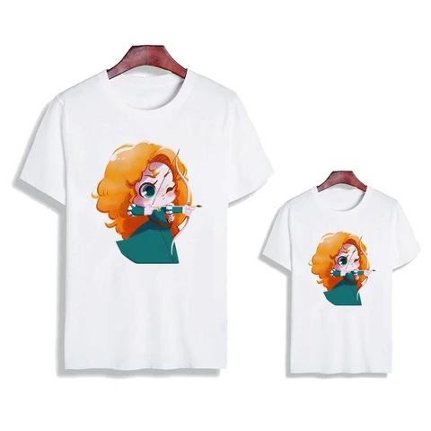 Shirts Disney Summer Harajuku Cute Princess T-Shirts Family Look Outfits White Print Street Outdoor Child New Products Moana