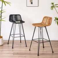 MOMO Scandinavian Rattan High Chair Outdoor Rattan Bar Stool Front Desk Chair Rattan High Chair Leisure Balcony Chair Bar Stools 5