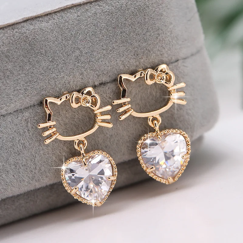 

Hello Kitty Stud Earrings Ladies Fashion Zircon Earrings Cute Sweet Y2k Stud Earrings Pearl Inlaid Earrings