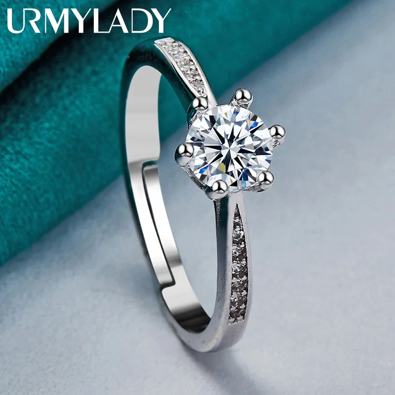 URMYLADY 925 Sterling Silver Six Claw Zircon Ring For Women Wedding Party High Quality Fashion Charm Gifts Jewelry