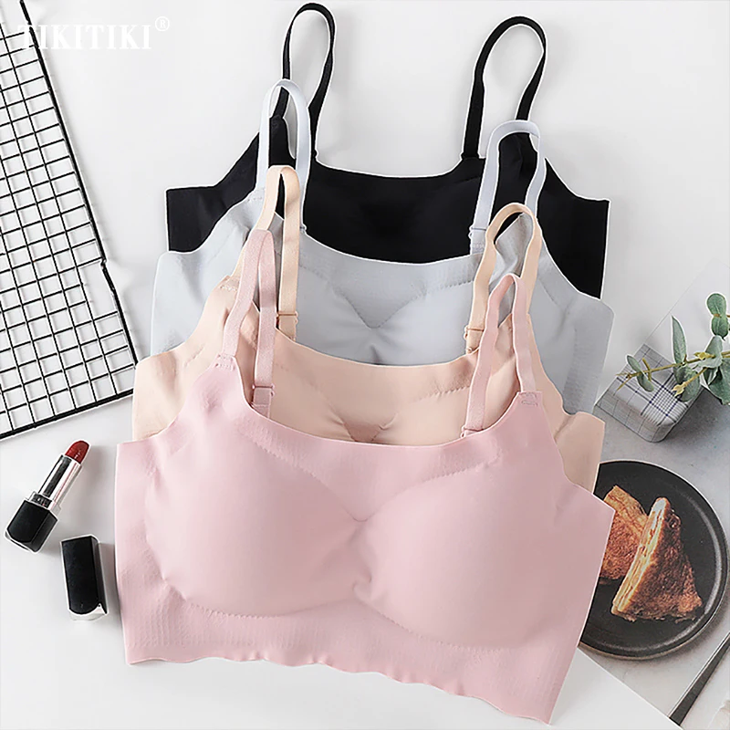 

4 Pack Ice Silk Bra Women Thin Push Up Seamless Vest Bras Underwear Soft Comfortable Sleep Top With Chest Padded Bralette
