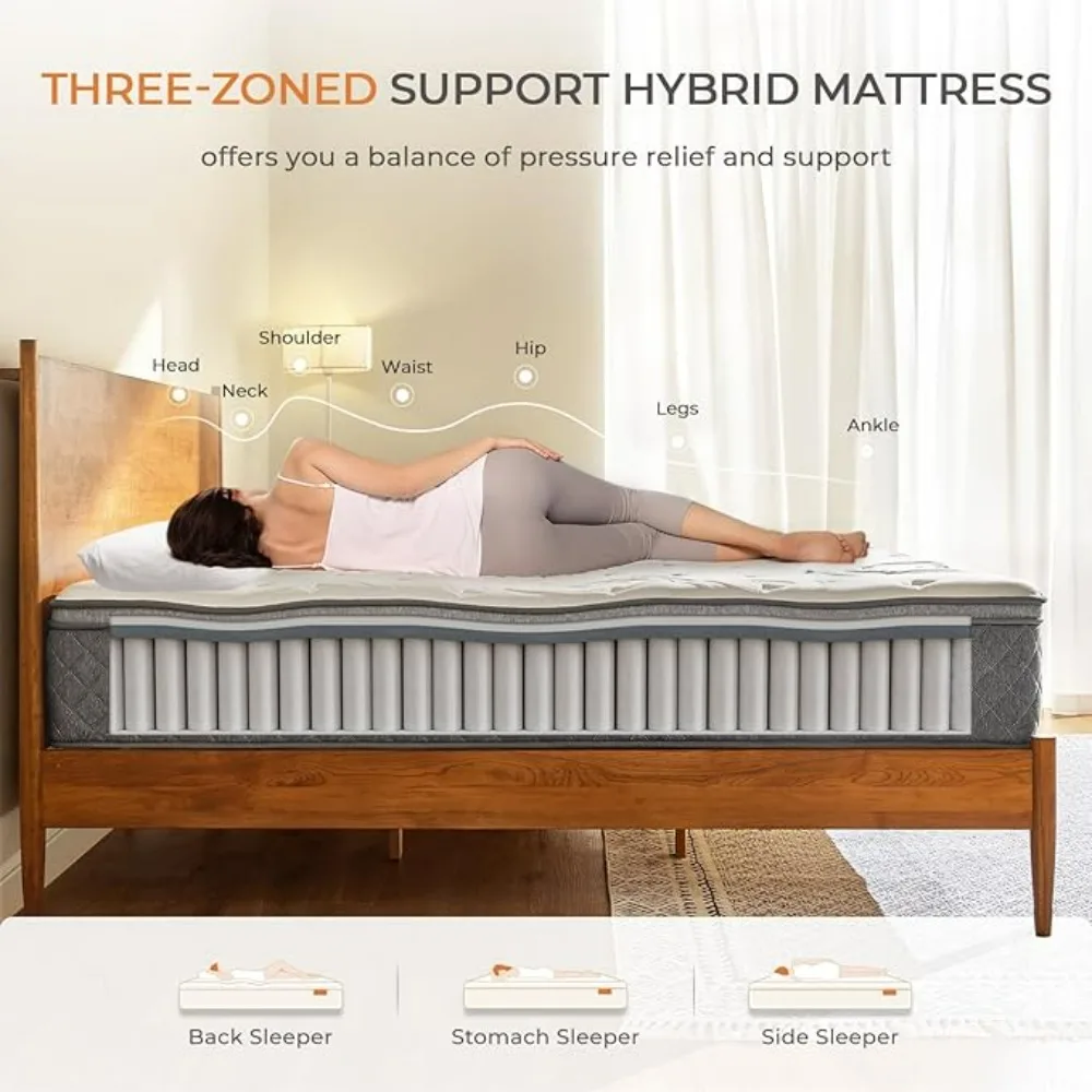 King Mattress - 12 Inch King Size Hybrid Mattress, King Bed Mattress with Pocketed Coils for Comfort Sleep and Balanced Support 2