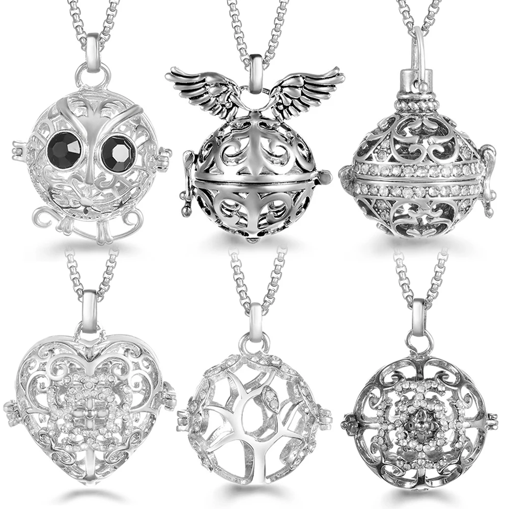Mexico Chime Caller Angel Wings Titanium Steel Chain Aromatherapy Pendant Music Ball Necklace Essential Oil Diffuser Accessories