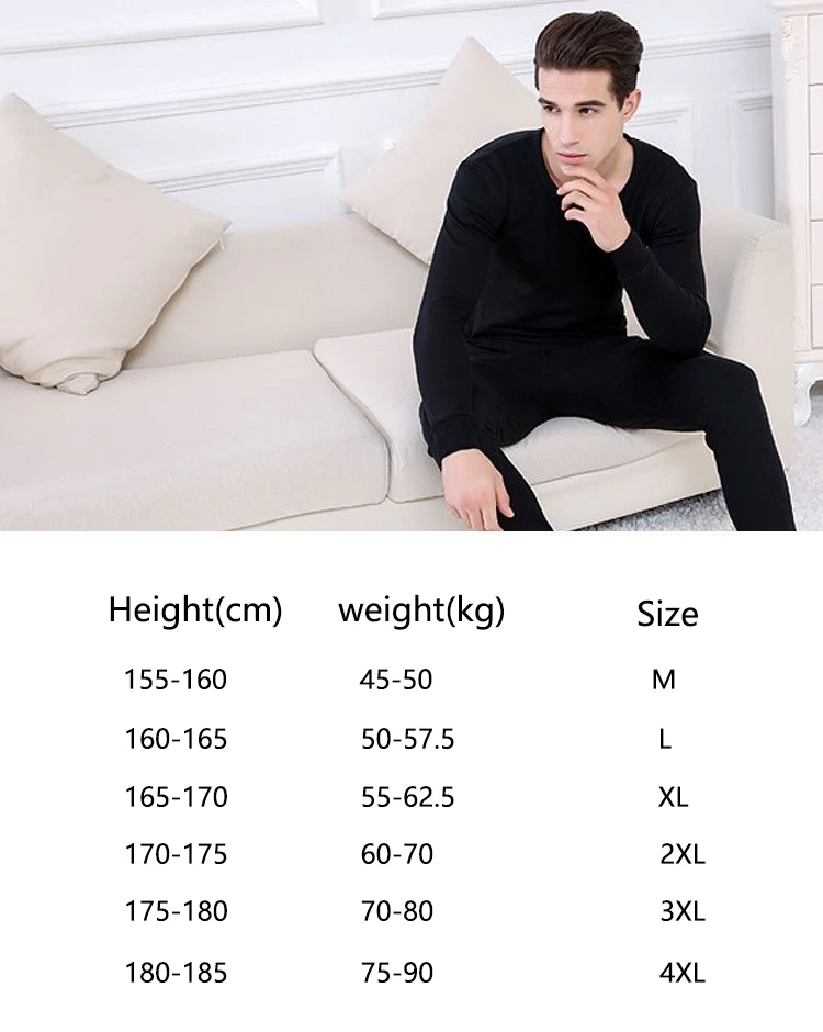 Description Picture 2 of itemMen Padded Thermal Underwear Set of Large Size Bottoming Slimming Autumn Clothes and Trousers Easy to Wash Solid-Colour O-Neck