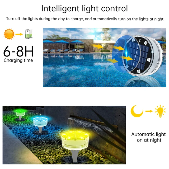 Solar LED Pool Light RGB Color Changing Underwater Solar Wall Lamp Waterproof Decoration Lights for Pond