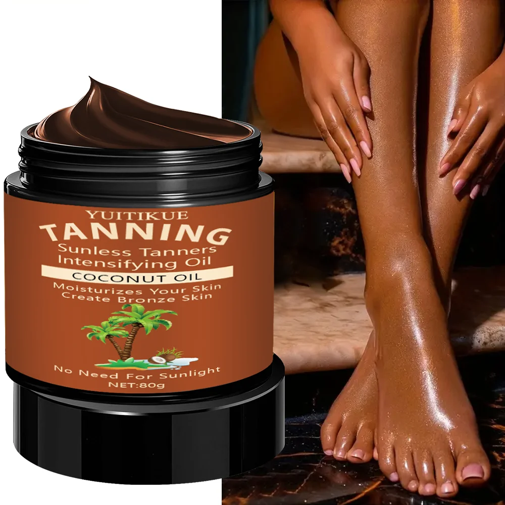 No sun exposure tanning body glowing tanning cream, coconut oil moisturizes the skin to give it a bronzed appearance.