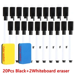 Magnetic Black Dry Erase Markers with Eraser Cap - Classroom & Office Essentials (22Pcs set - black)
