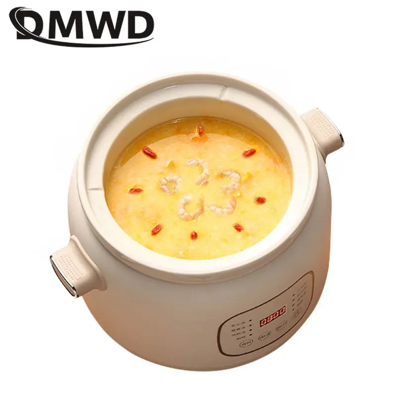 DMWD 3L Household Electric Slow Cooker Stew Pot Ceramic Soup Pot Casserole Breakfast Machine Porridge 24H Appointment