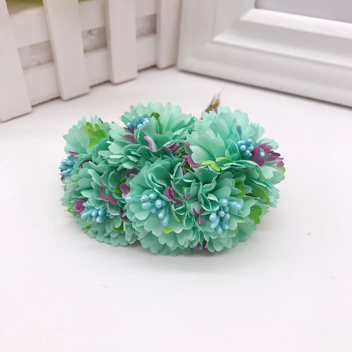 Vibrant Marigold Mini Daisy Bouquet - 6-Piece Artificial Flower Set for Wedding and Home Decor