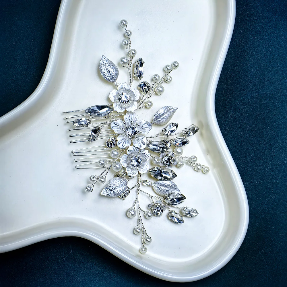 Handmade Silver Bridal Hair Comb Clip for Wedding Hair Accessories for Brides Wedding Pieces Brides Women
