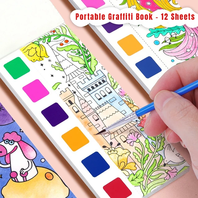 Travel Watercolor Coloring Book Handmade Illustration Adult Coloring Book,  Workbook Gift 