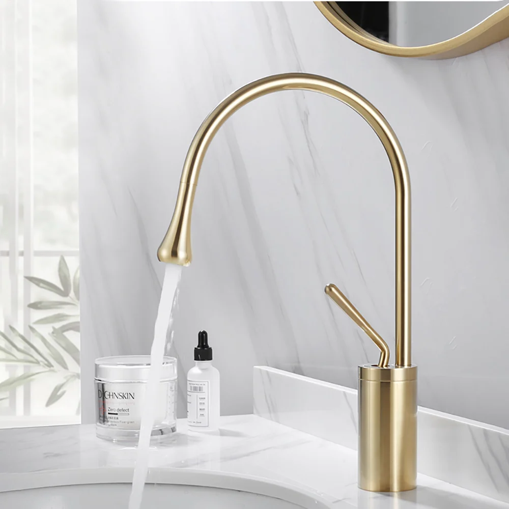 

Modern Basin Faucet Brushed Gold Black Silver Faucet Deck Mounted Basin Sink Tap Mixer Hot & Cold Brass Tap for Bathroom
