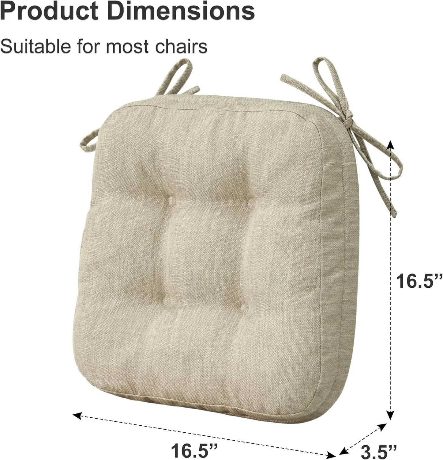 Dining Chair Cushions Set of 6. Dual-Layer Memory Foam. Patented Design. Seat Pads with Ties. 16.5"x16.5"x3.5". Beige.