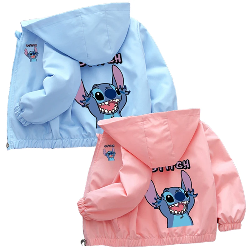 Lilo and Stitch Children Girls Hooded Jacket Coat kids jackets Autumn Baby Boy Cartoon Zipper Long Sleeve Casual Clothing Kids Outerwear
