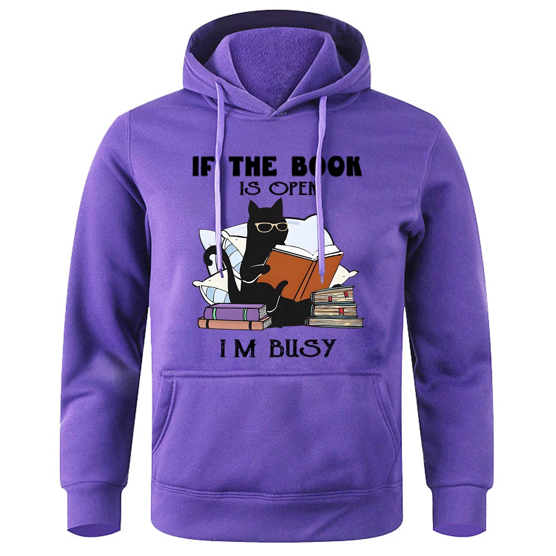 

If The Book Is Open I'M Busy Black Cat Printing Hoodie Man Sport Hip Hop Sweatshirt Loose Casual Pullovers Basic Novelty Hoody
