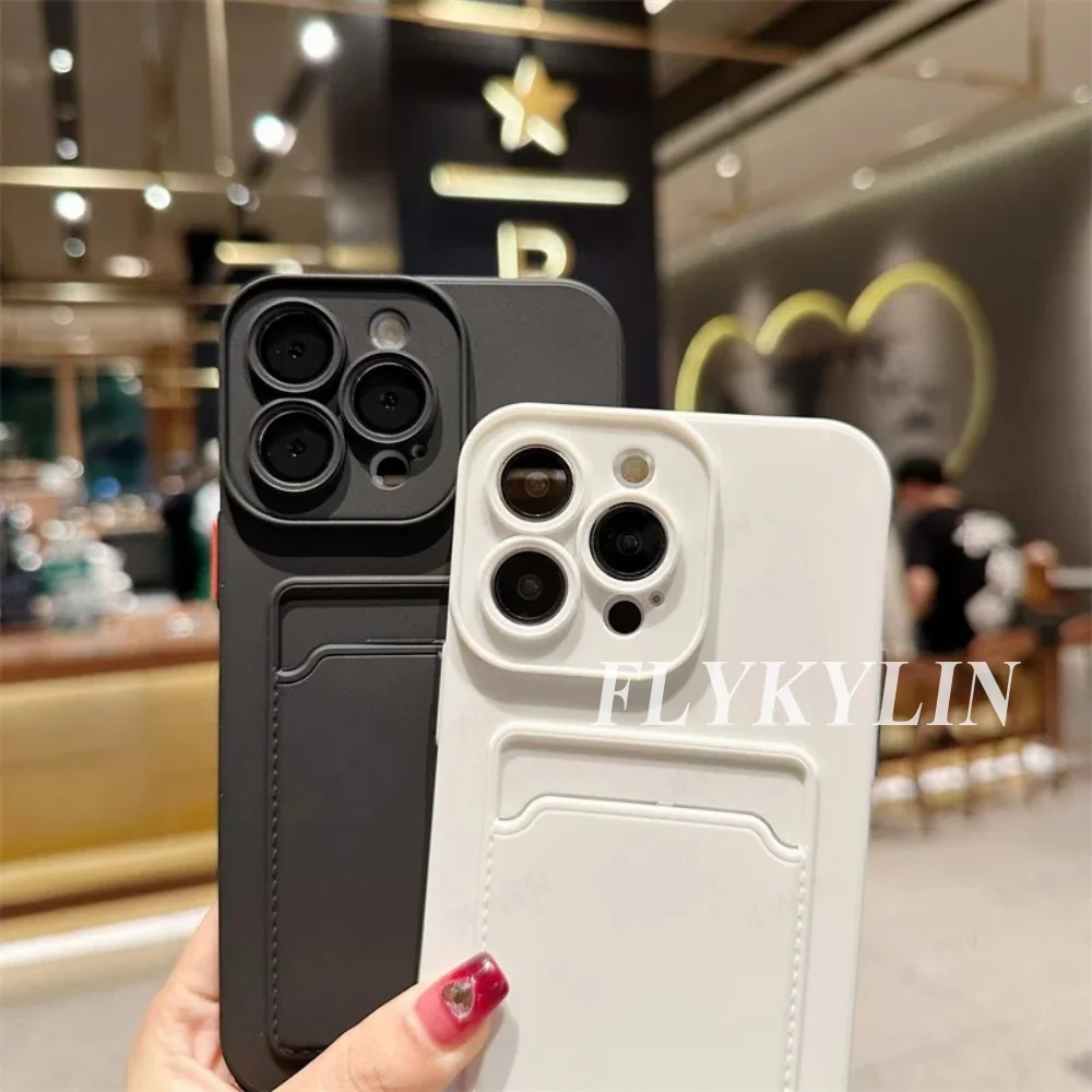 Flat Rope Solid Color Card Holder Phone Case with Soft Silicone and Hanging Rope Design
