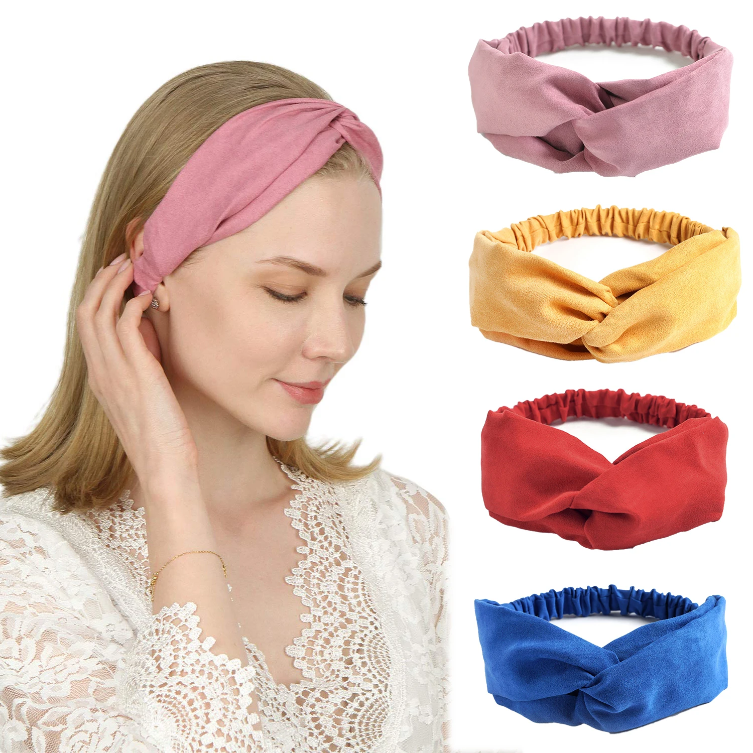 Fasce annodate da donna – Fascia larga annodata per capelli intrecciati, fascia morbida e antiscivolo da donna – Accessori per capelli sportivi