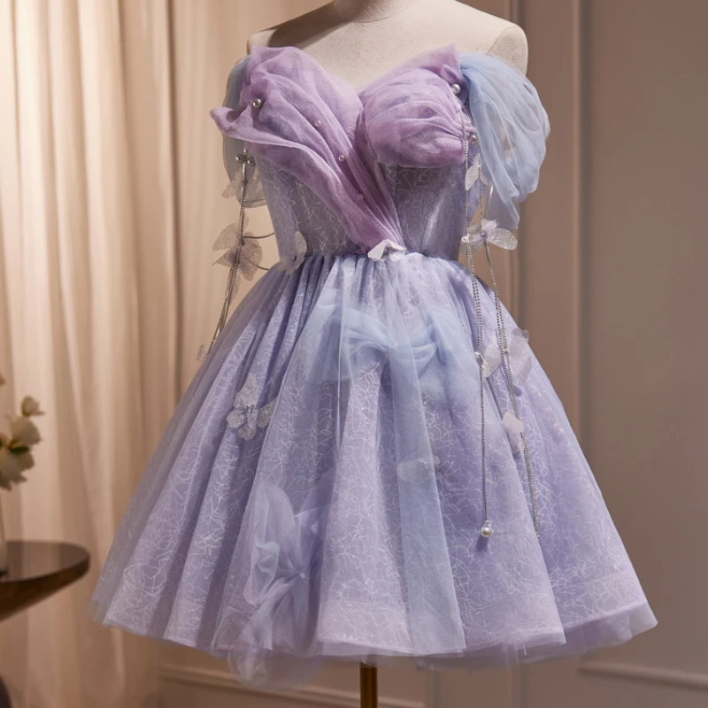 Elegant Purple Birthday Party Dress Women Mori Fairy Style Vintage