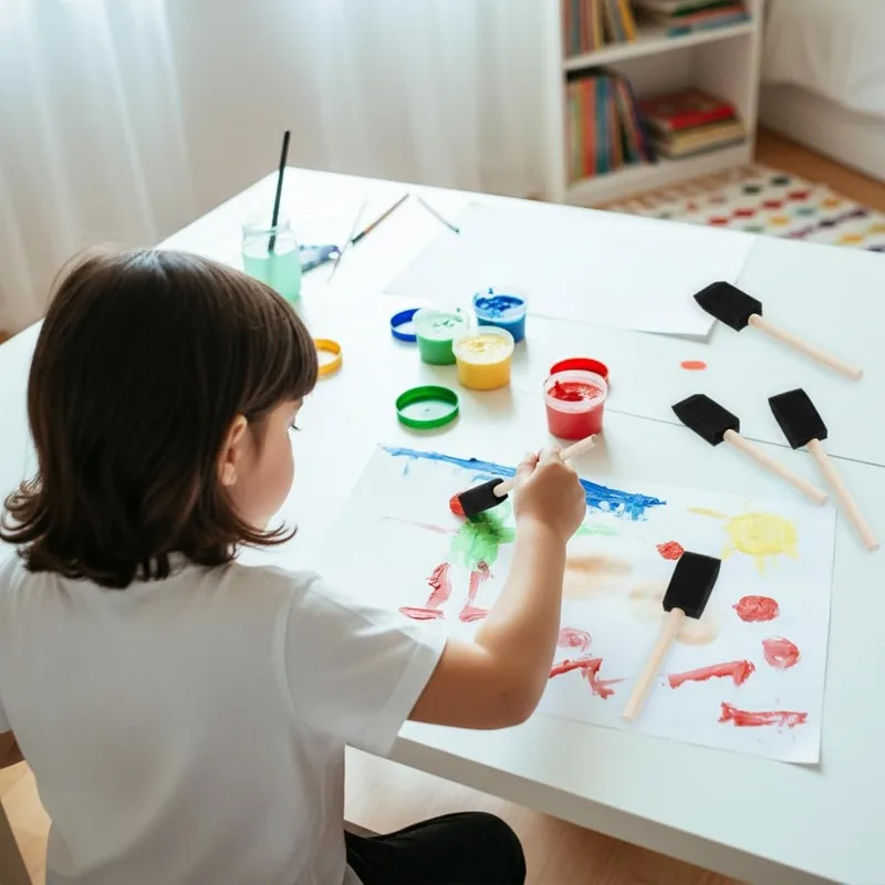 단일 나무 손잡이 검은 스폰지 페인트 브러시 유치원 어린이를위한 내구성있는 그림 도구 어린이 Diy 낙서 예술 창조