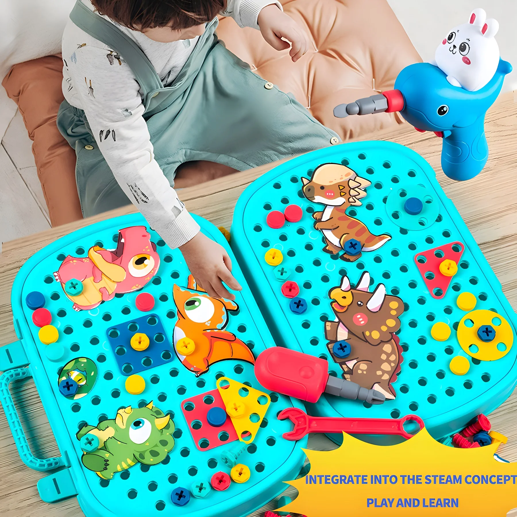 어린이 전기 드릴 및 나사 세트, 장난감 드릴 및 어린이 드라이버 장난감 세트가 포함된 창의적인 모자이크, 어린이를 위한 완벽한 STEM