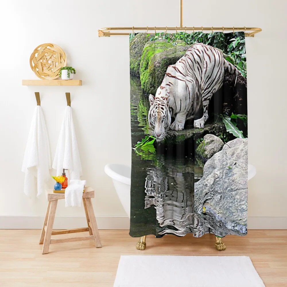 

White Tiger and Reflection Shower Curtain Bathroom Accessories Anime Bathroom Shower For Bathroom Set Curtain