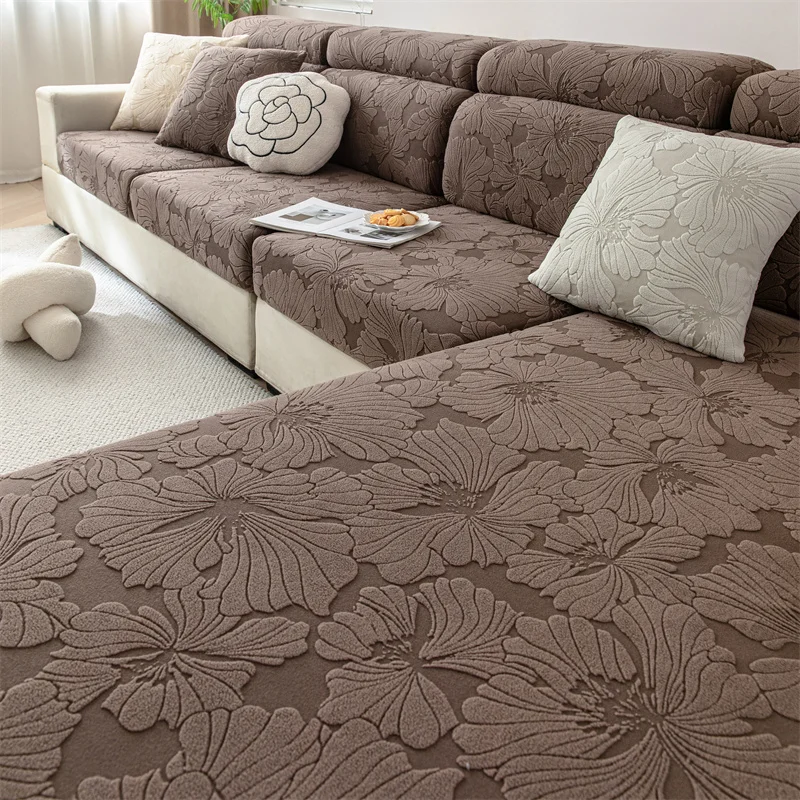 Polar Fleece Flower Jacquard Sofa Cover Is Soft and Comfortable for All Seasons, Anti-Cat Scratch Breathable Sofa Cover 6