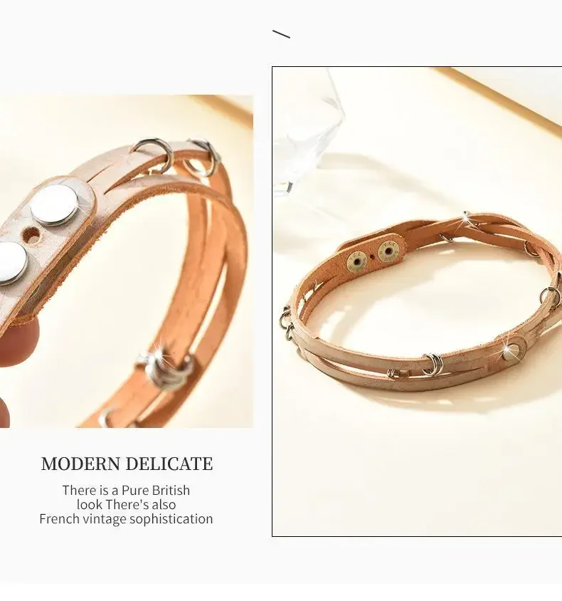 Circle Cowhide Necklace  Handmade Collar Chain For Women Girls Jewelry Gift for Birthday Christmas Party