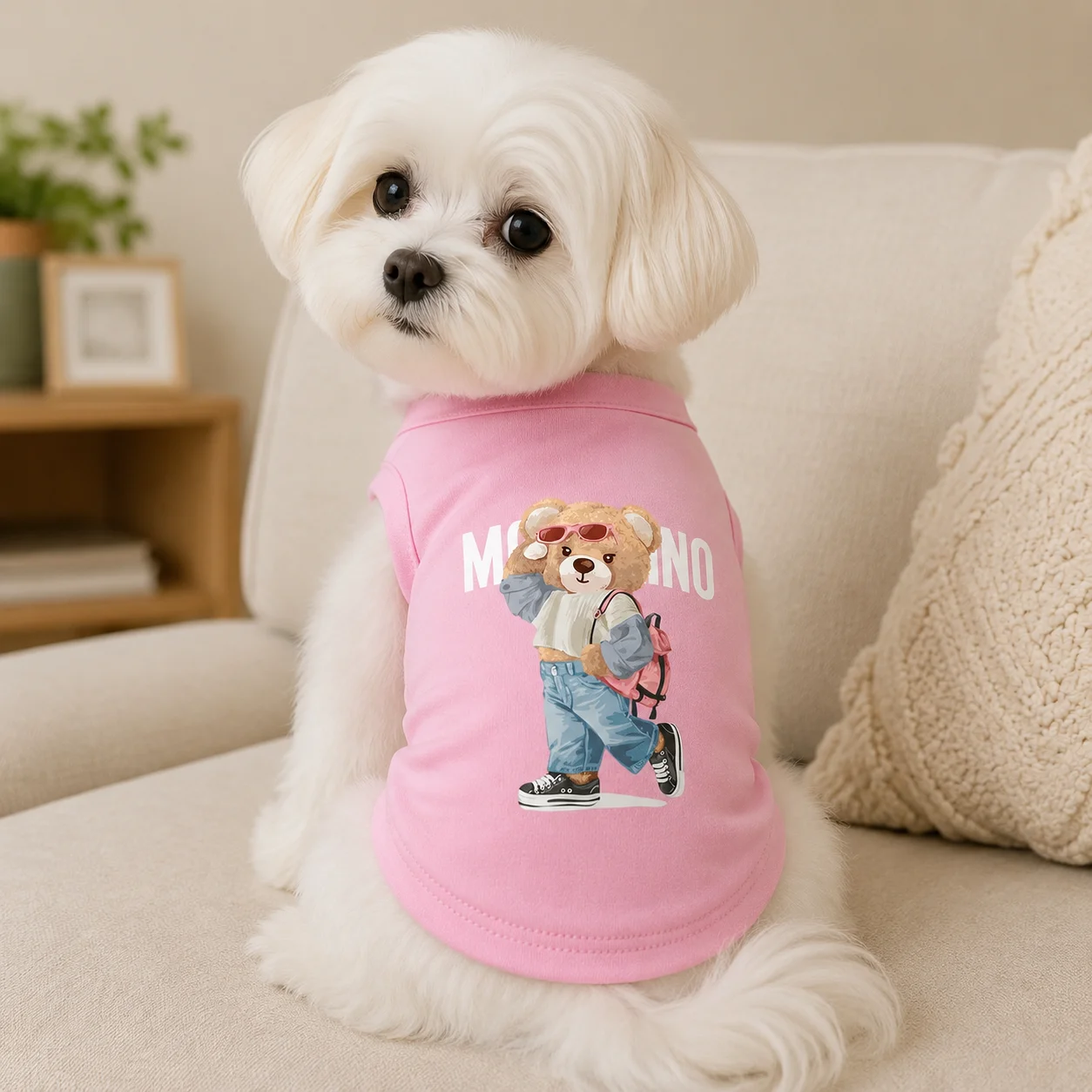 핑크 & 레드 귀여운 곰 강아지 셔츠 옷 봄 여름 소형 중형 요키 프렌치 애완견 인기 강아지 싱글렛