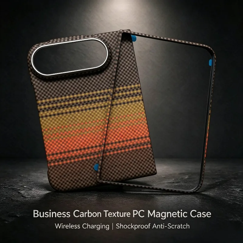 Premium Carbon Fiber Texture Magnetic Phone Case with Shockproof Metal Lens Protector