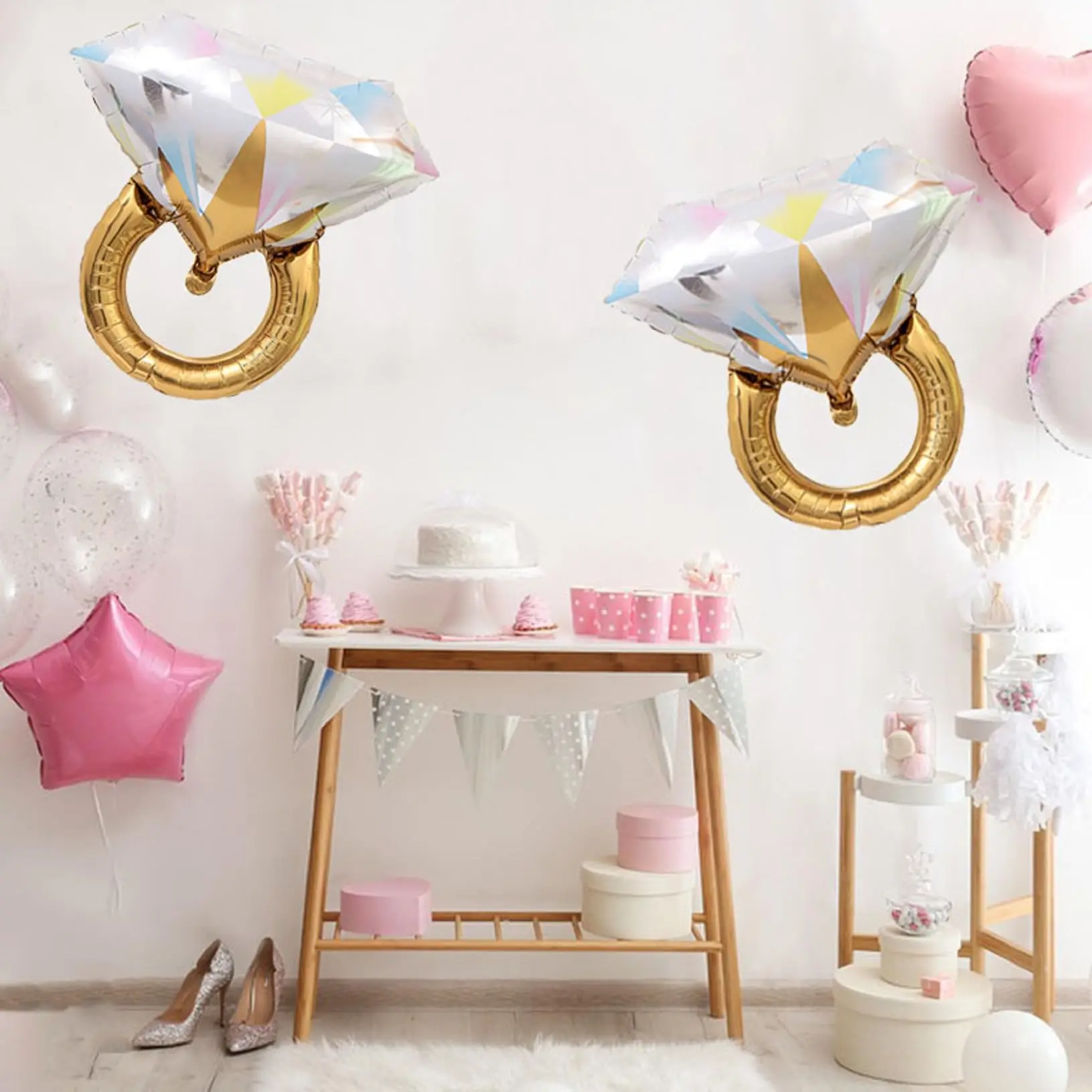2 Stück 26-Zoll-Diamantring-Folienballons für Verlobungen, Hochzeiten, Junggesellen-/Junggesellinnenabschiede und andere Partydekorationen – Detail 5