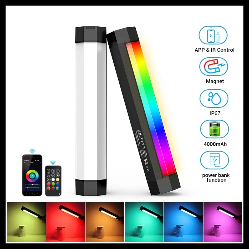 

LUXCEO P200 RGB Tube Lamp LED Video Light for Photography with Photo Lighting,CRI 95+, IP67, 4,000mAh , Controlled by app