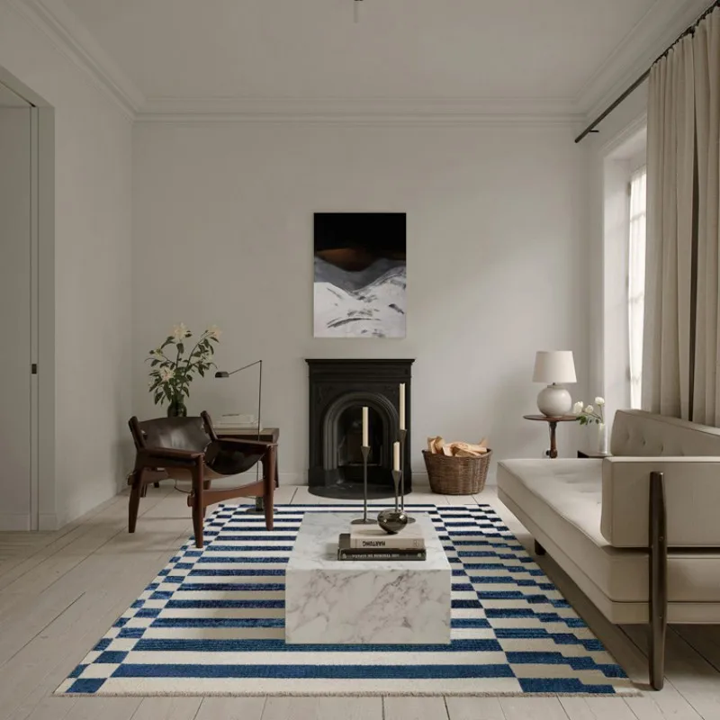 French Retro Bedroom Decor Stripe Carpet Minimalist Carpets for Living Room Home Art Plush Floor Mat Large Area Thickened Rug 2