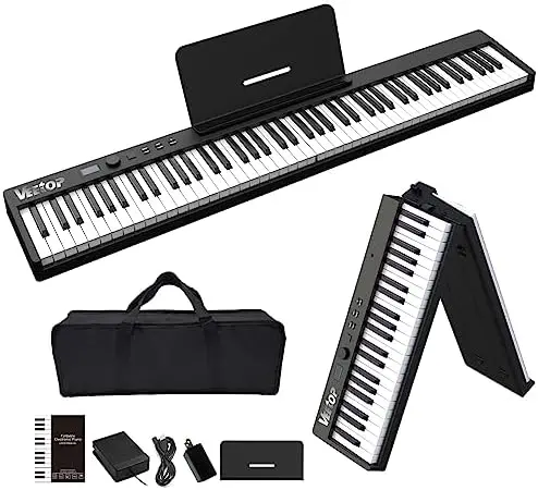 

Keyboard Piano Folding Piano with Full Size, 88 Keys Keyboard Digital Piano Wood Grain Touch Sensitive Keyboard with Bluetooth