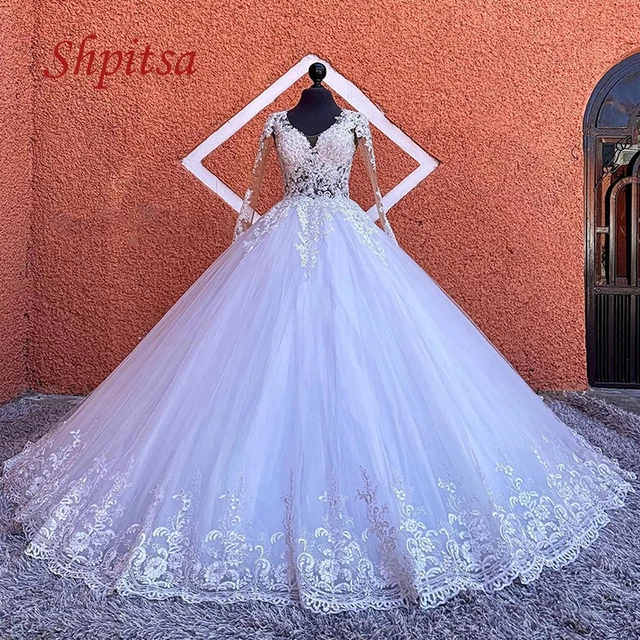 Osquernovia Luxury Wedding Ball Gowns Chapel Train Boat Neck Long Sleeves  Lace Appliques Brides Dress 2023 Vestido De Noiva - AliExpress