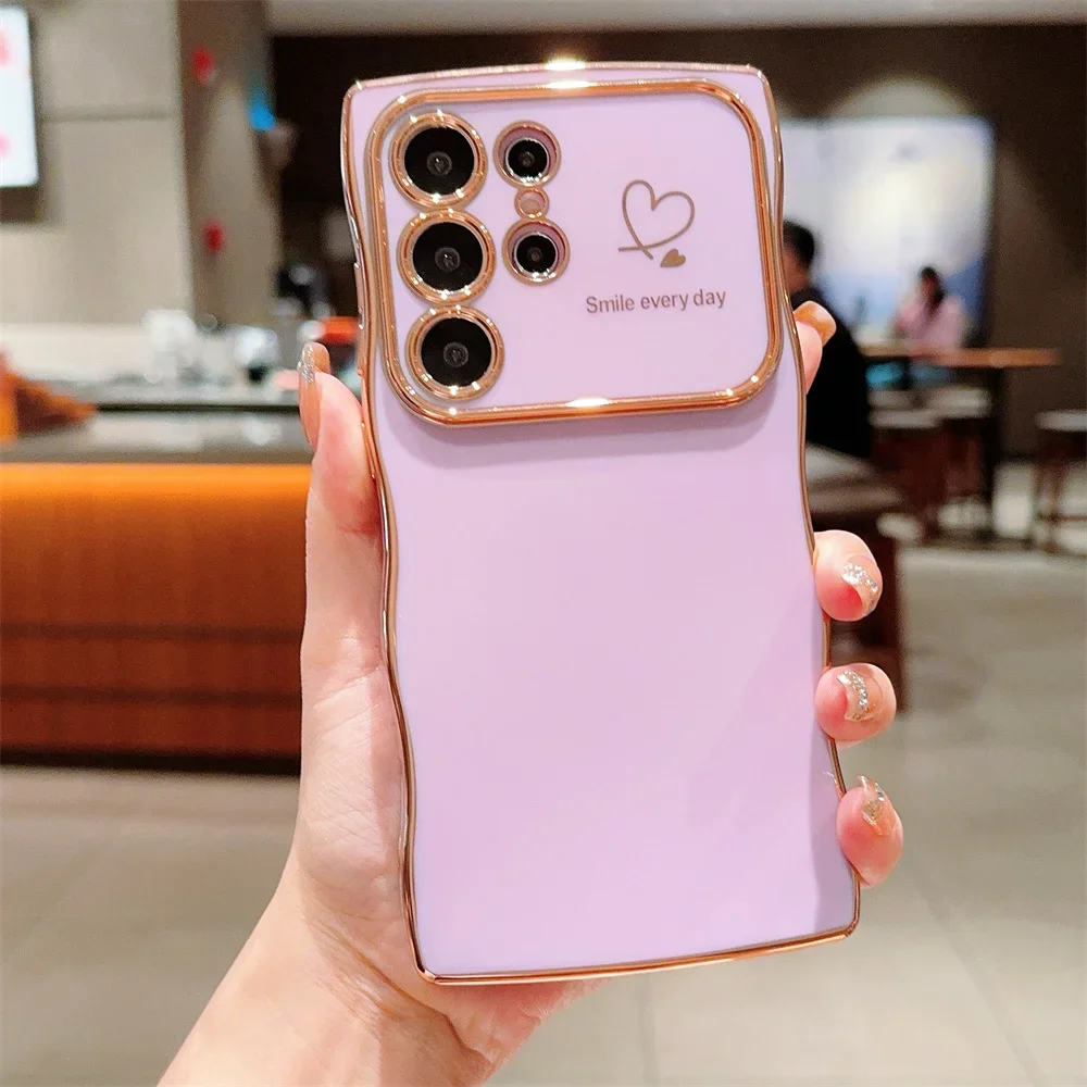 Luxury Plating Love Heart Wave Edge Big Window Phone Case Cover