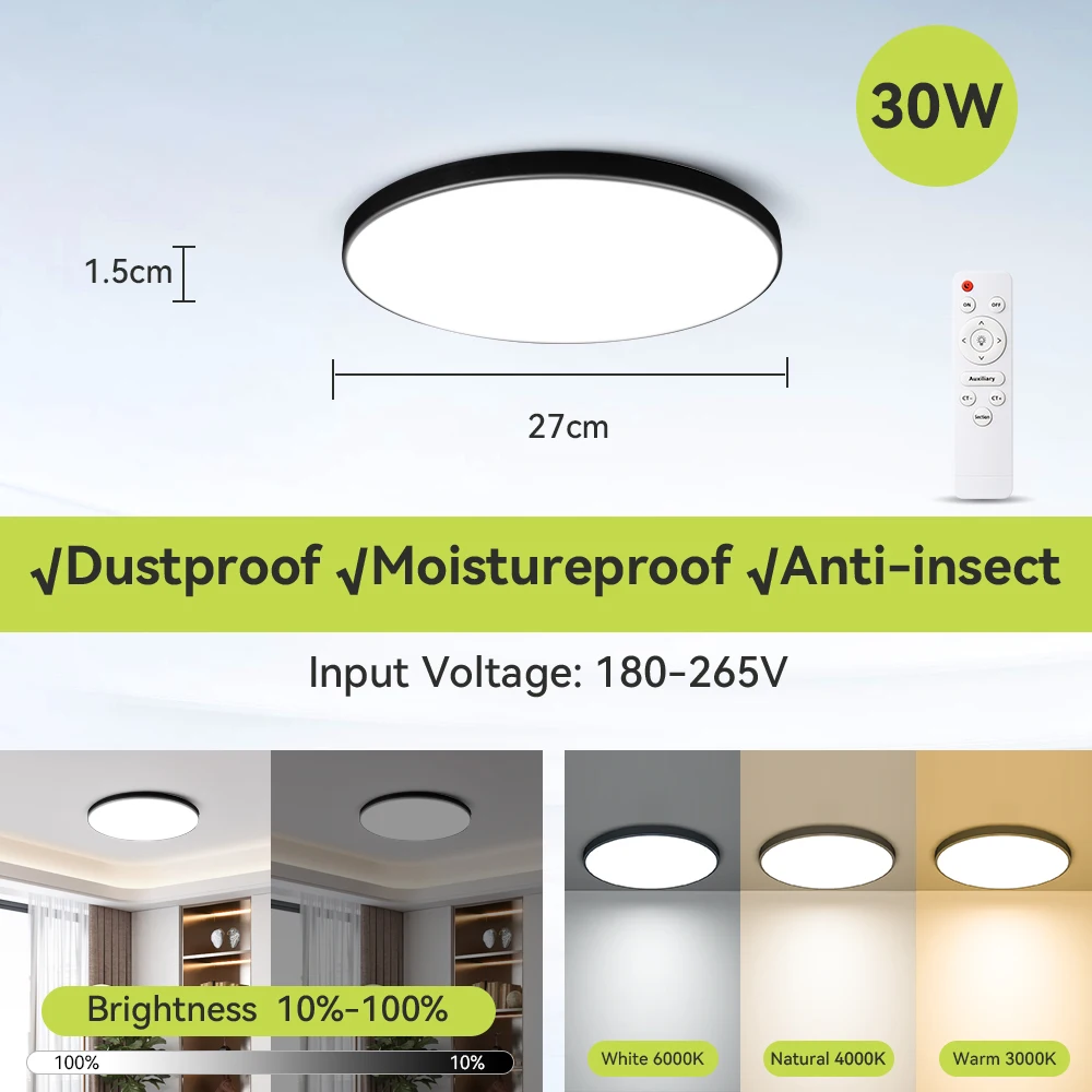 Sleek Dimmable LED Ceiling Lamp with Remote Control for Bedrooms and Living Spaces