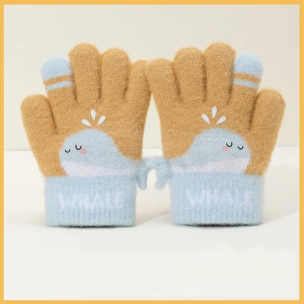 Cartoon Cute Whale Winter Knitted Gloves Warm 3-6 Years Old Five-finger Gloves Elastic Cute Kids Gloves Outdoor