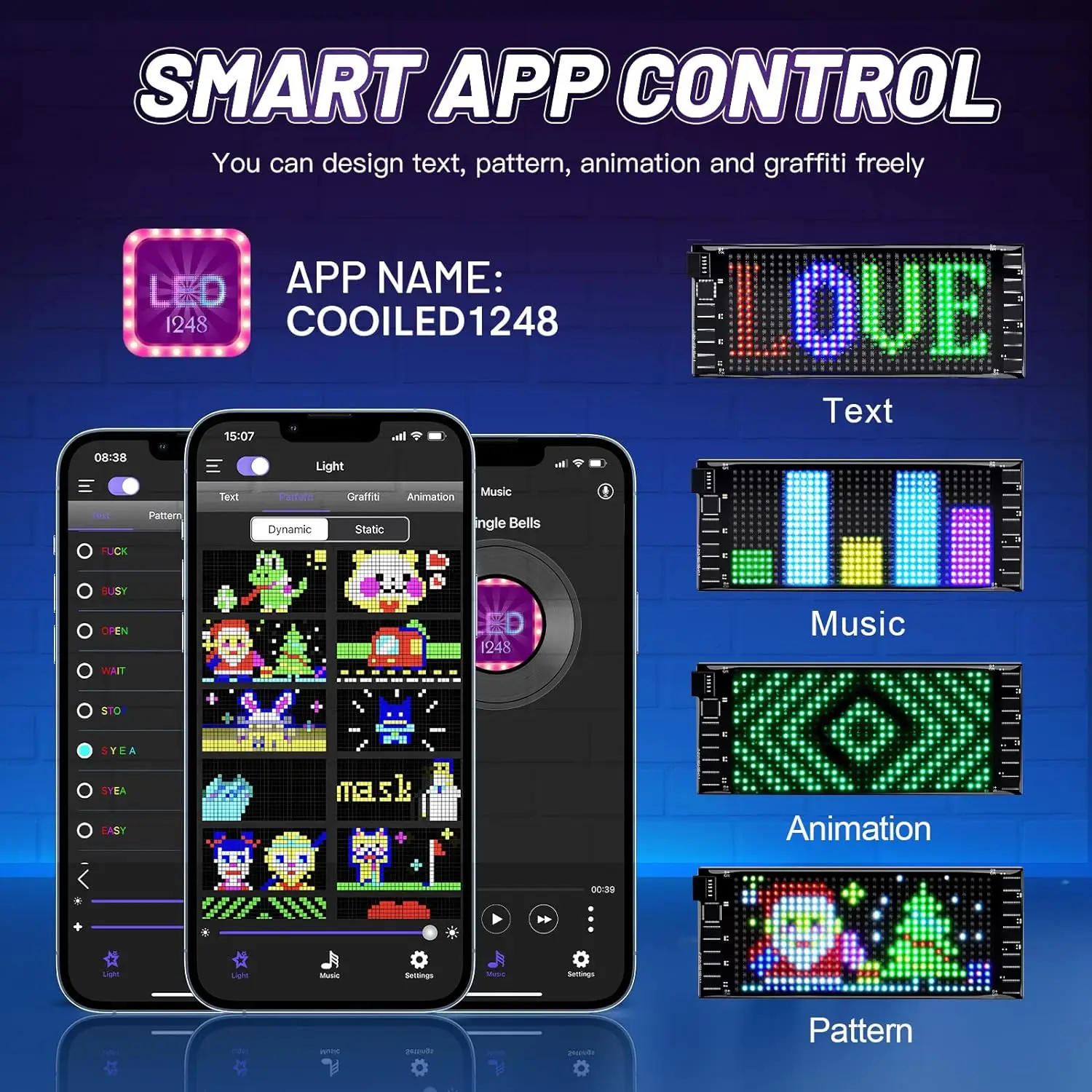 Tela colorida flexรญvel, Bluetooth App Control, padrรฃo de texto programรกvel, adequado para chapรฉus e concerto, sinal LED, 1632