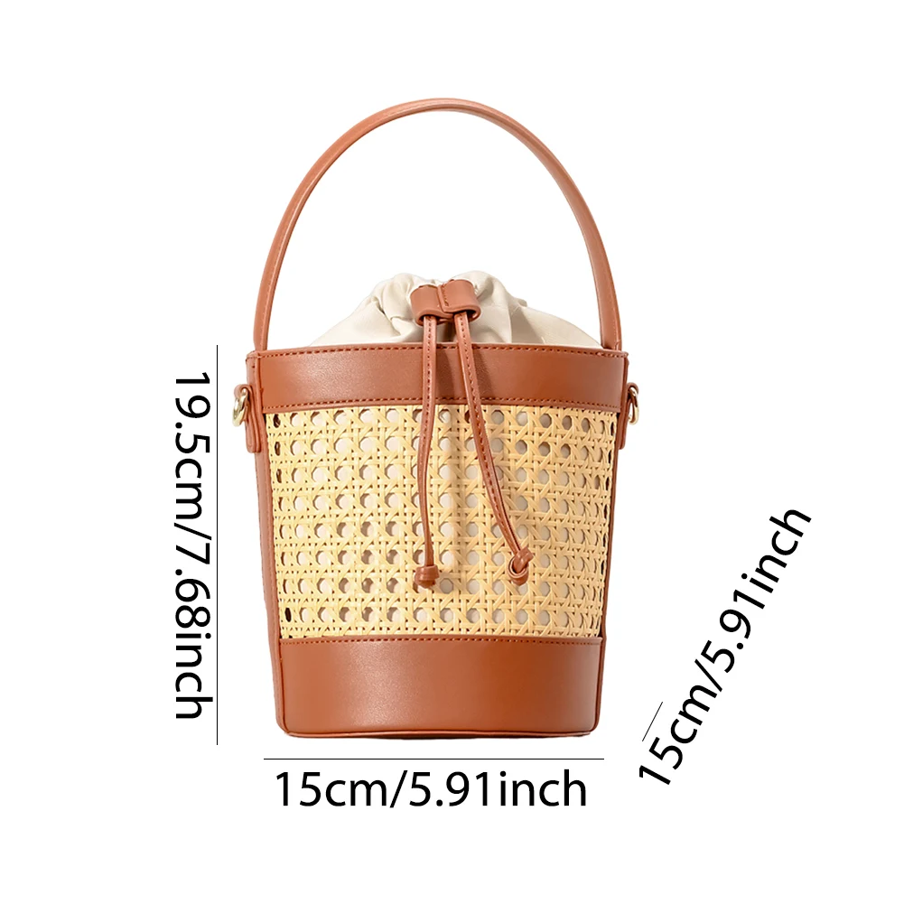 Bucket Bag PU Leather Summer Hollow Shoulder Bag Trendy Crossbody Bag Holiday Travel Handbag