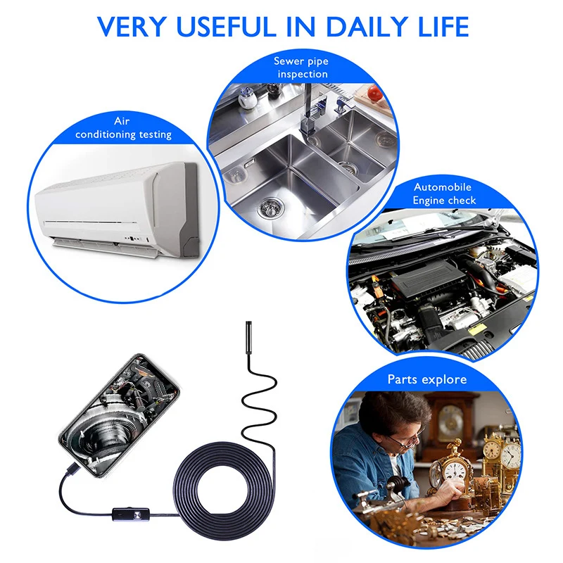 

3in1 Endoscope 5.5MM Lens Smart Android Smartphone Car Pipeline Inspection USB Type-c Portable Camera Sewer Cleaning8