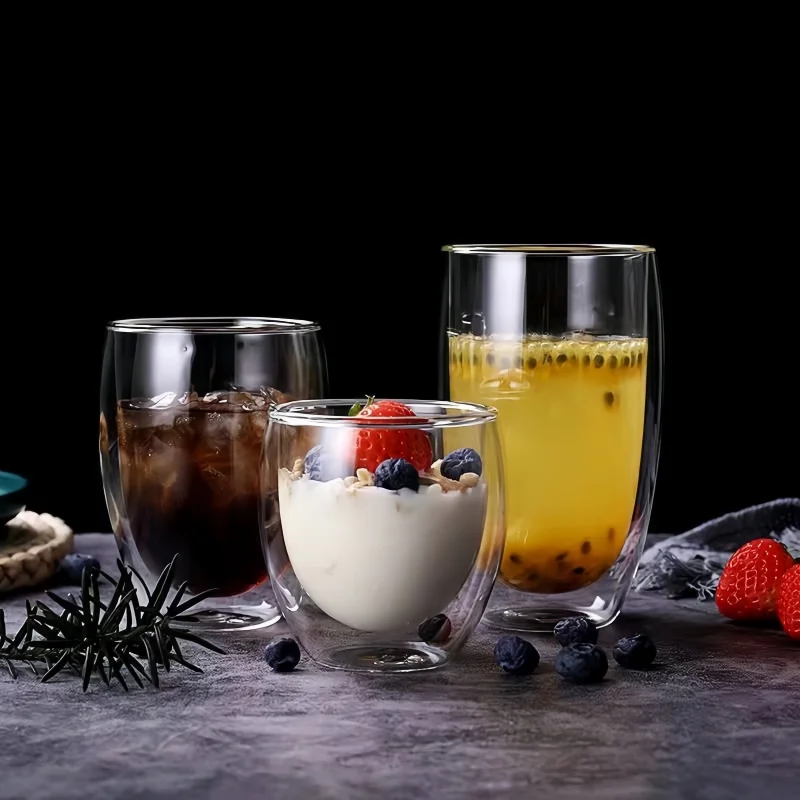 Double Wall Insulated Glass Cup Clear Espresso Coffee Beer Tea Milk Whiskey Drinkware Handmade