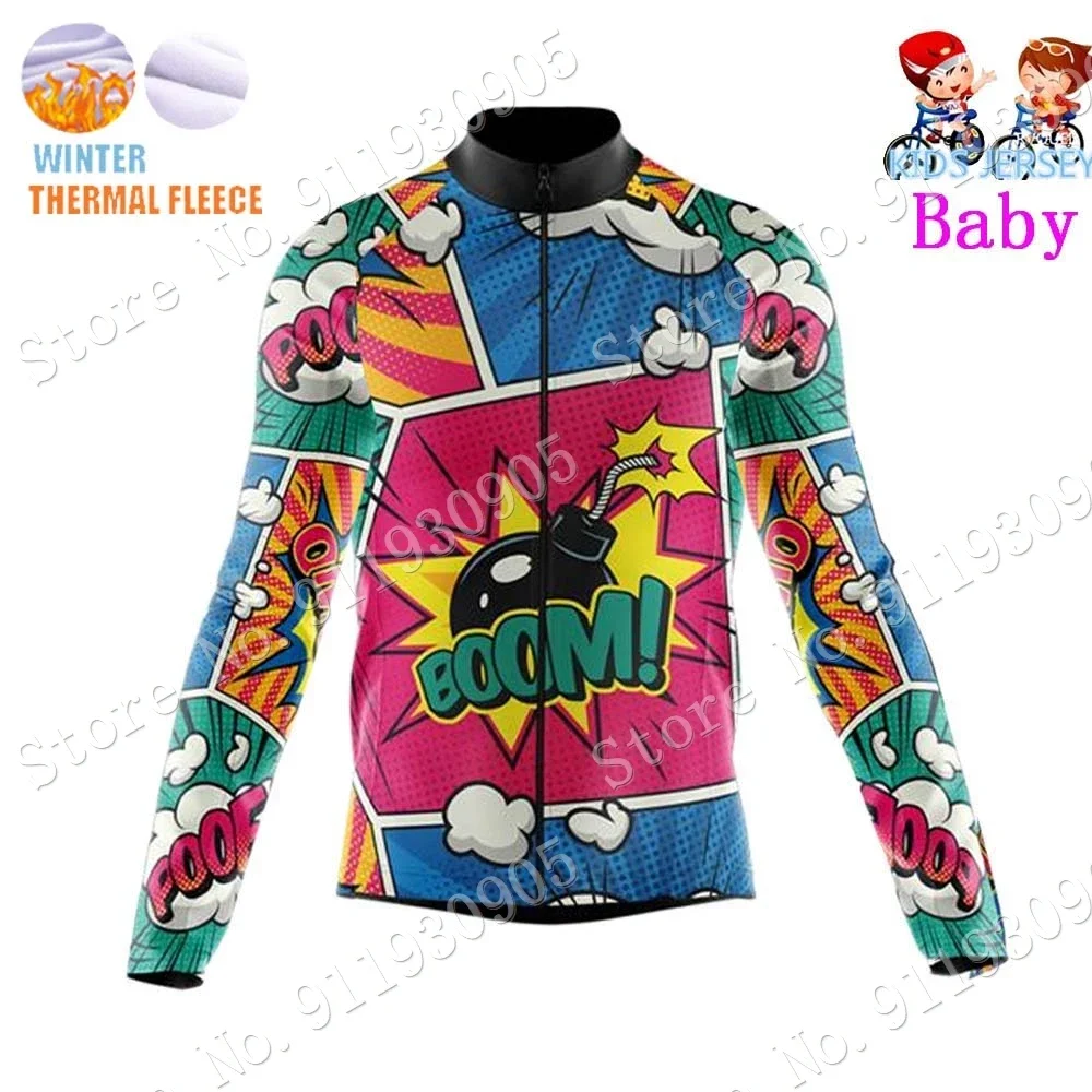 Kids Explosive Comics Cycling Jersey Winter Set Cartoon Anime Boys Girl Cycling Clothing Bike Thermal Jacket Suit Maillot